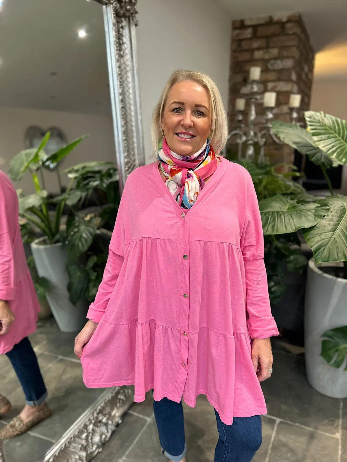 Pink Button Tiered Tunic Maisie