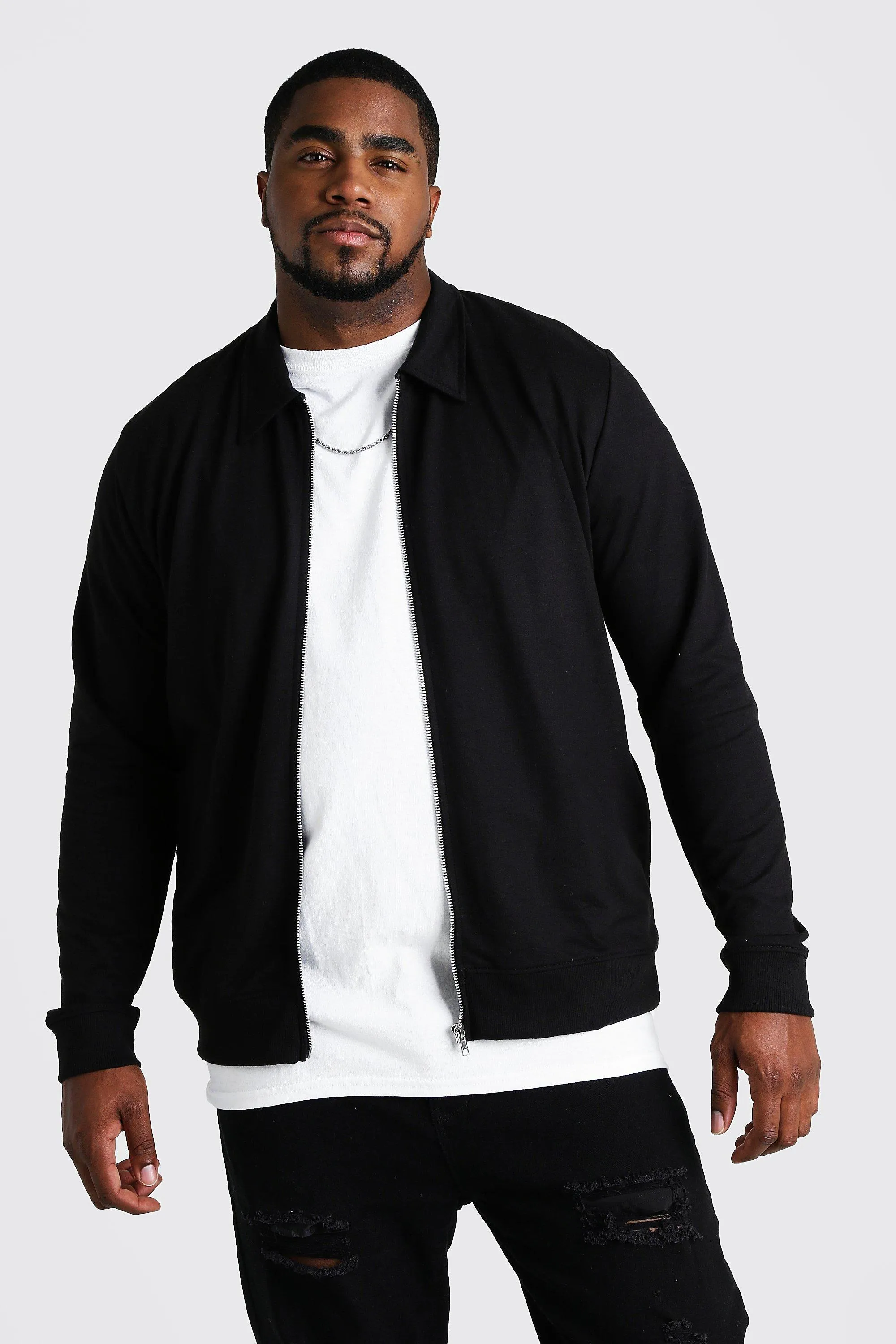 Plus Size Basic Jersey Harrington | boohooMAN UK