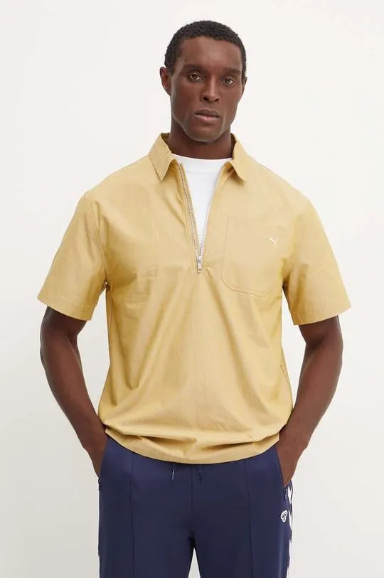 Puma cotton polo shirt MMQ beige color smooth 626642