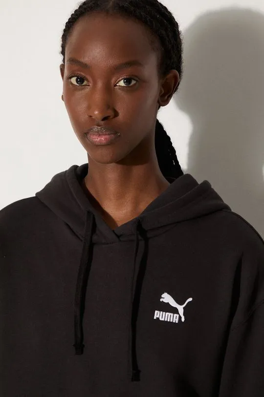 Puma cotton sweatshirt BETTER CLASSIC women's black color hooded 624229