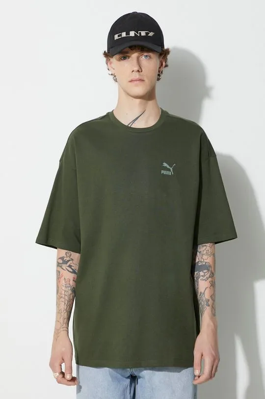 Puma cotton t-shirt BETTER CLASSICS Oversized Tee green color