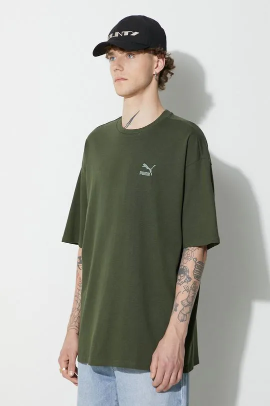 Puma cotton t-shirt BETTER CLASSICS Oversized Tee green color