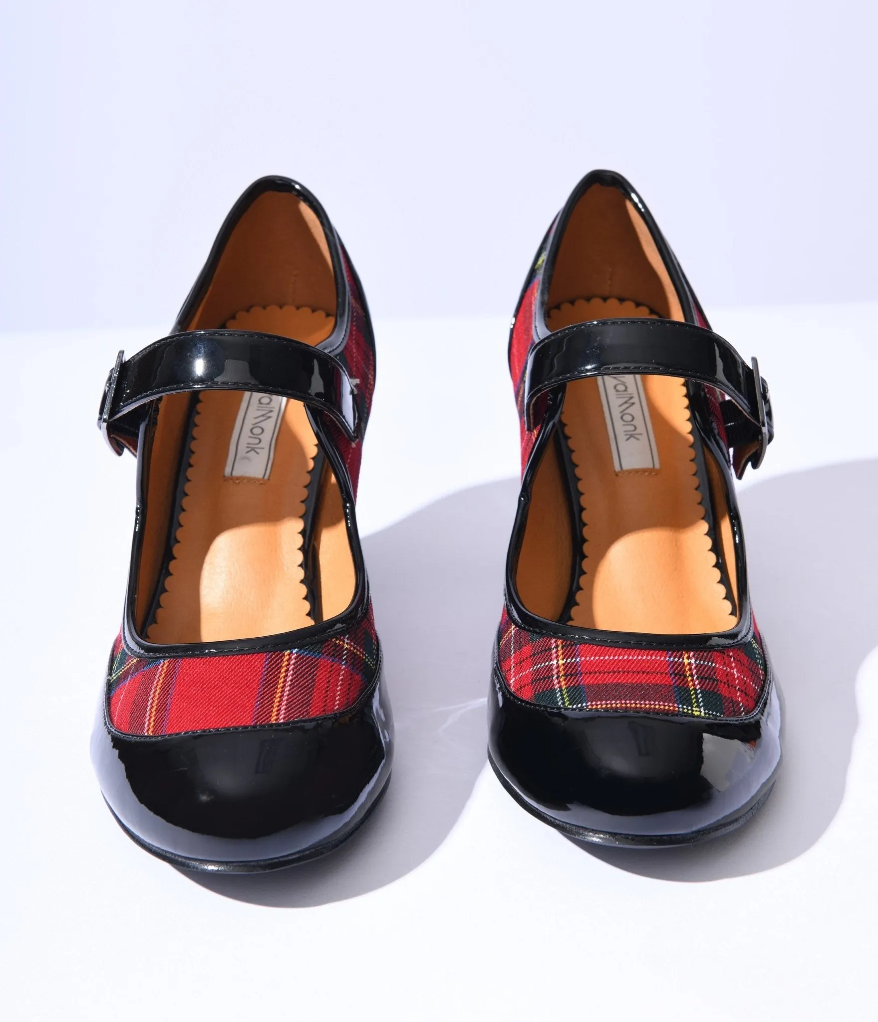 Red Plaid & Black Patent Leatherette Mary Jane Heels