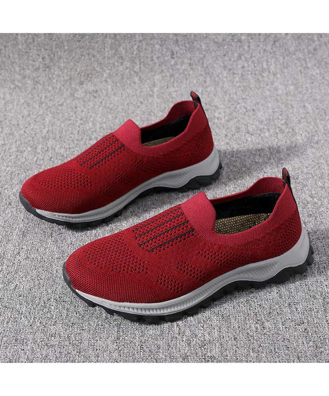 Red stripe texture casual slip on shoe sneaker