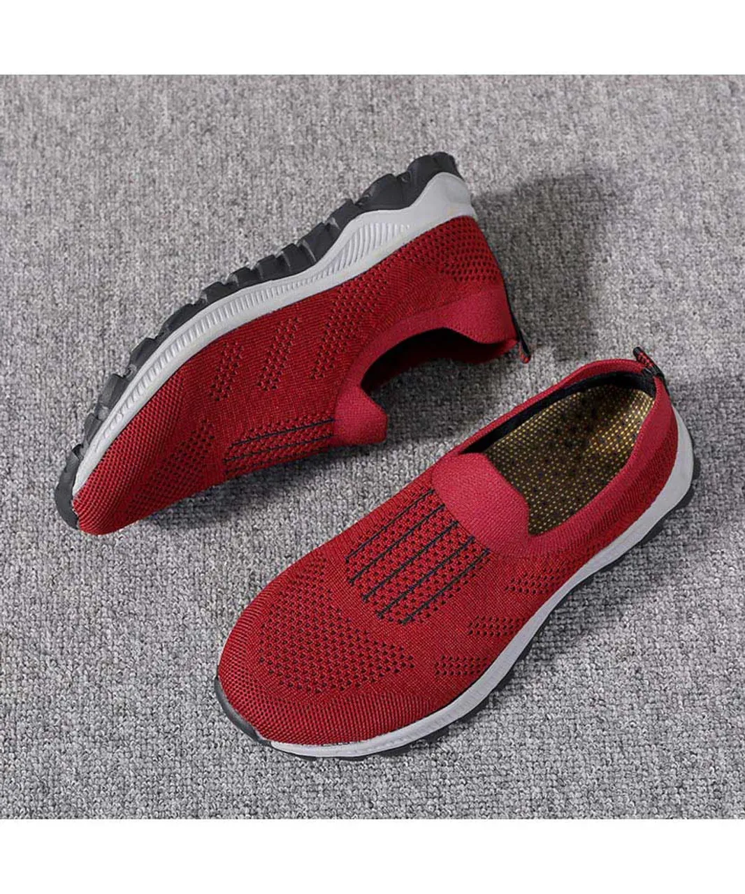 Red stripe texture casual slip on shoe sneaker