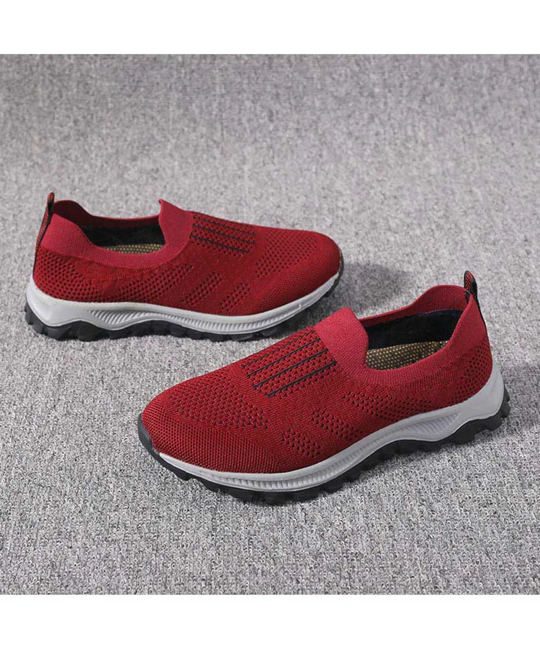 Red stripe texture casual slip on shoe sneaker