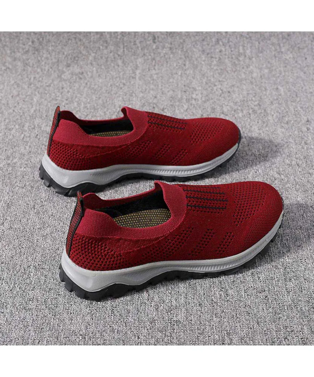 Red stripe texture casual slip on shoe sneaker