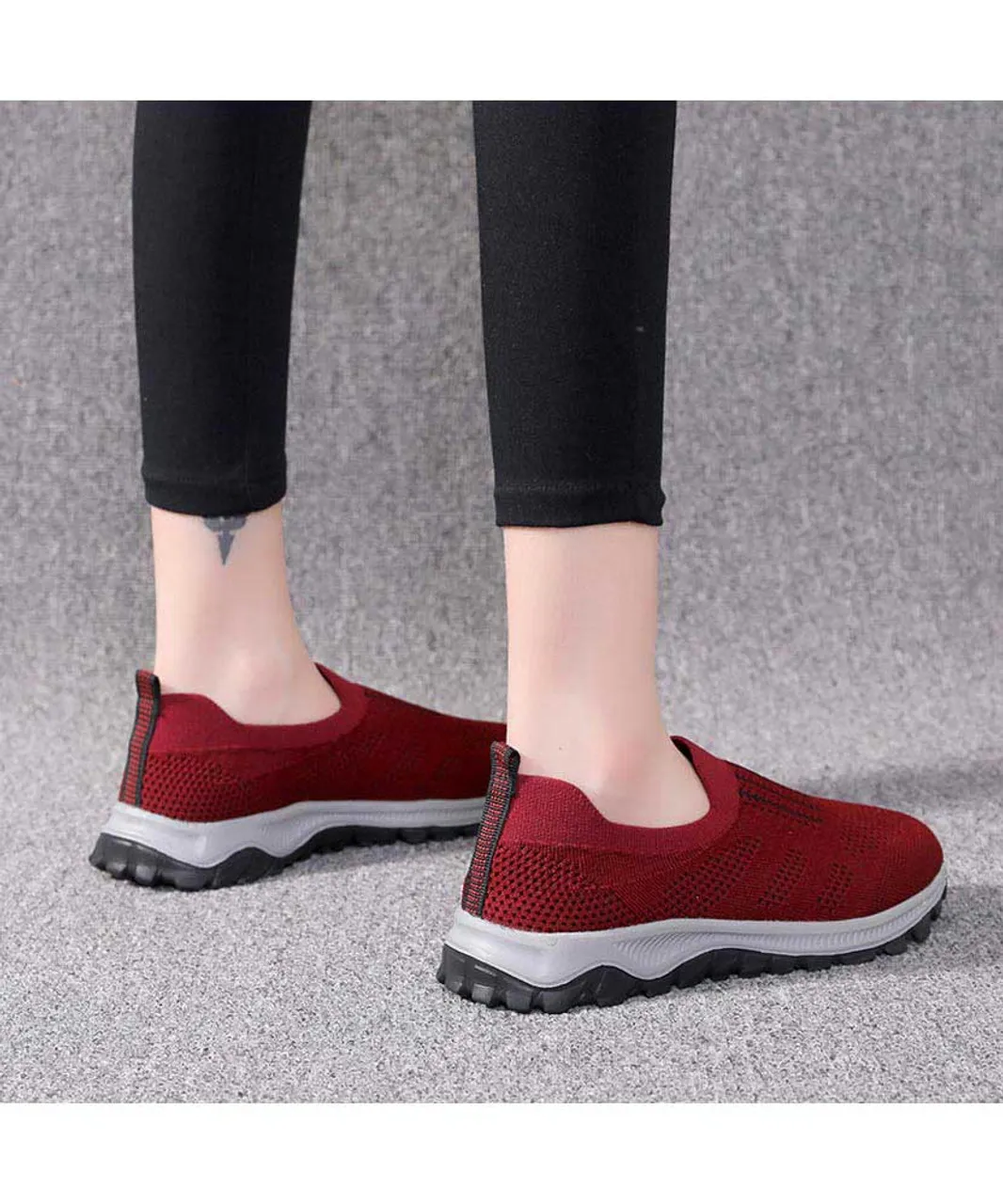 Red stripe texture casual slip on shoe sneaker