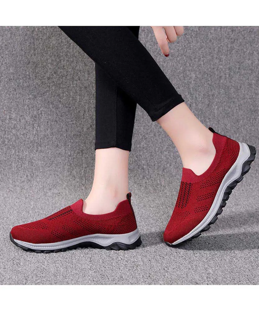 Red stripe texture casual slip on shoe sneaker