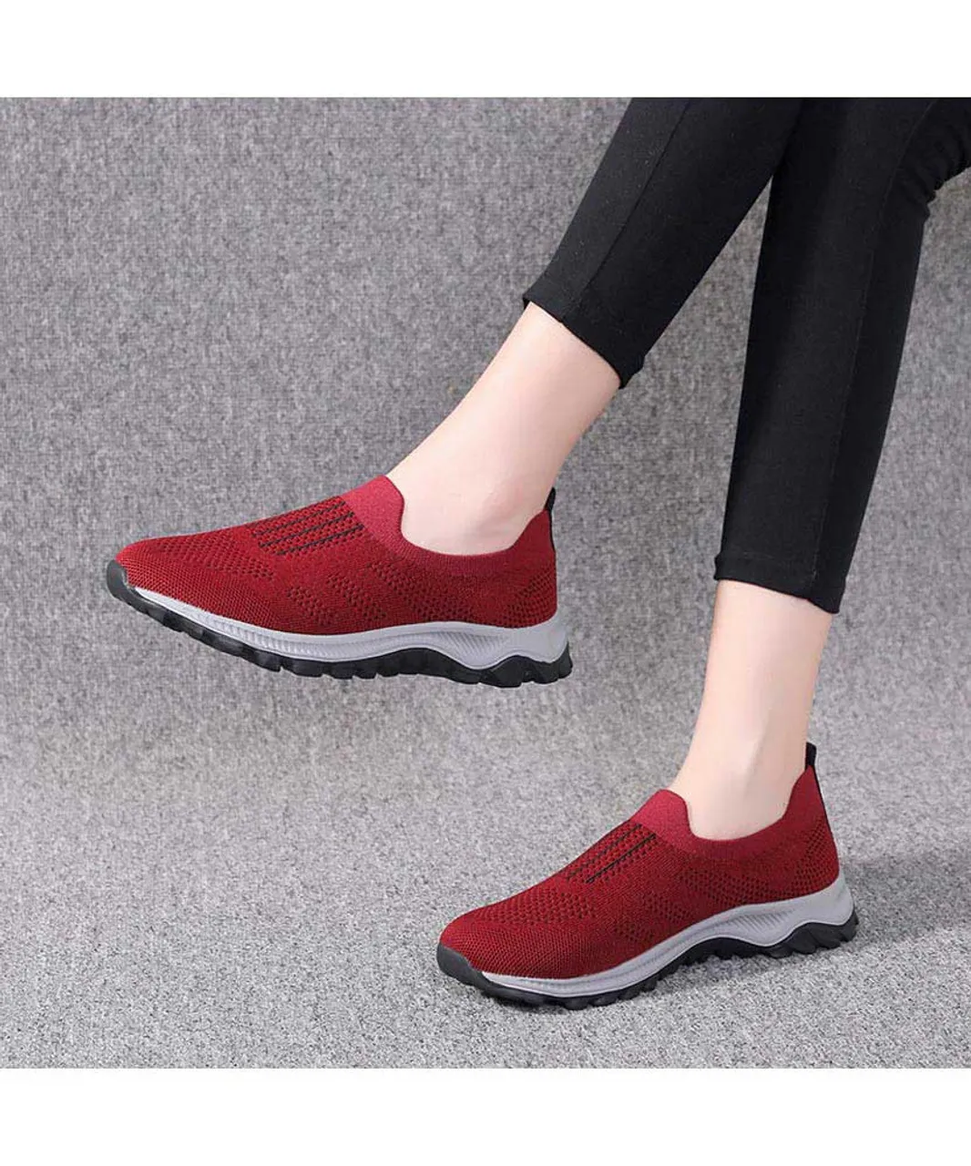 Red stripe texture casual slip on shoe sneaker