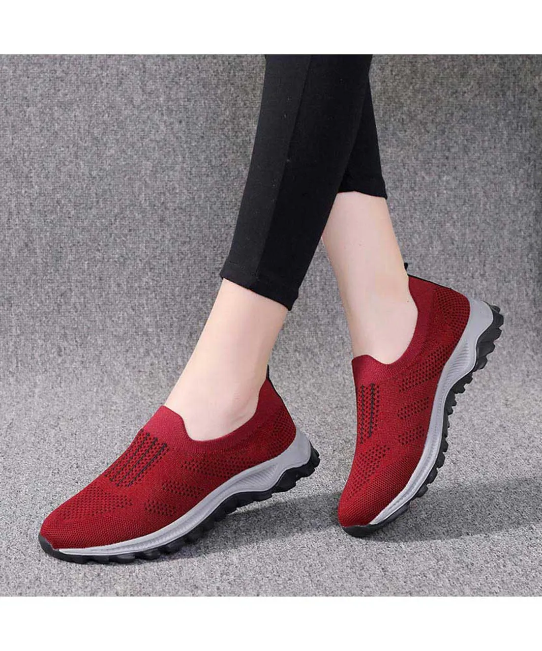 Red stripe texture casual slip on shoe sneaker