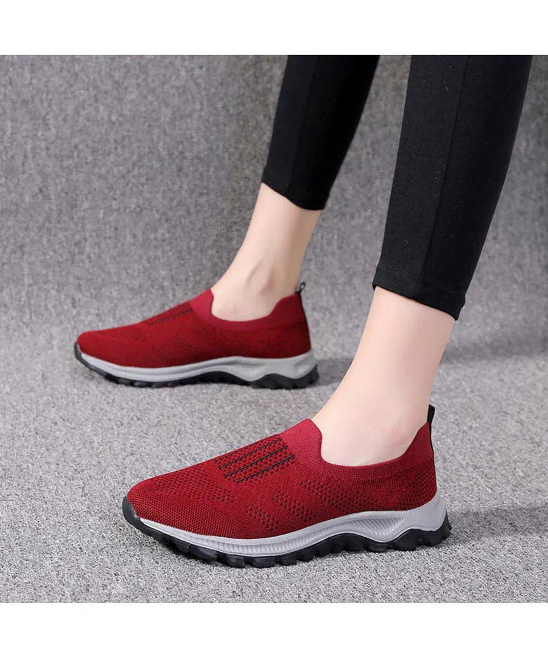 Red stripe texture casual slip on shoe sneaker