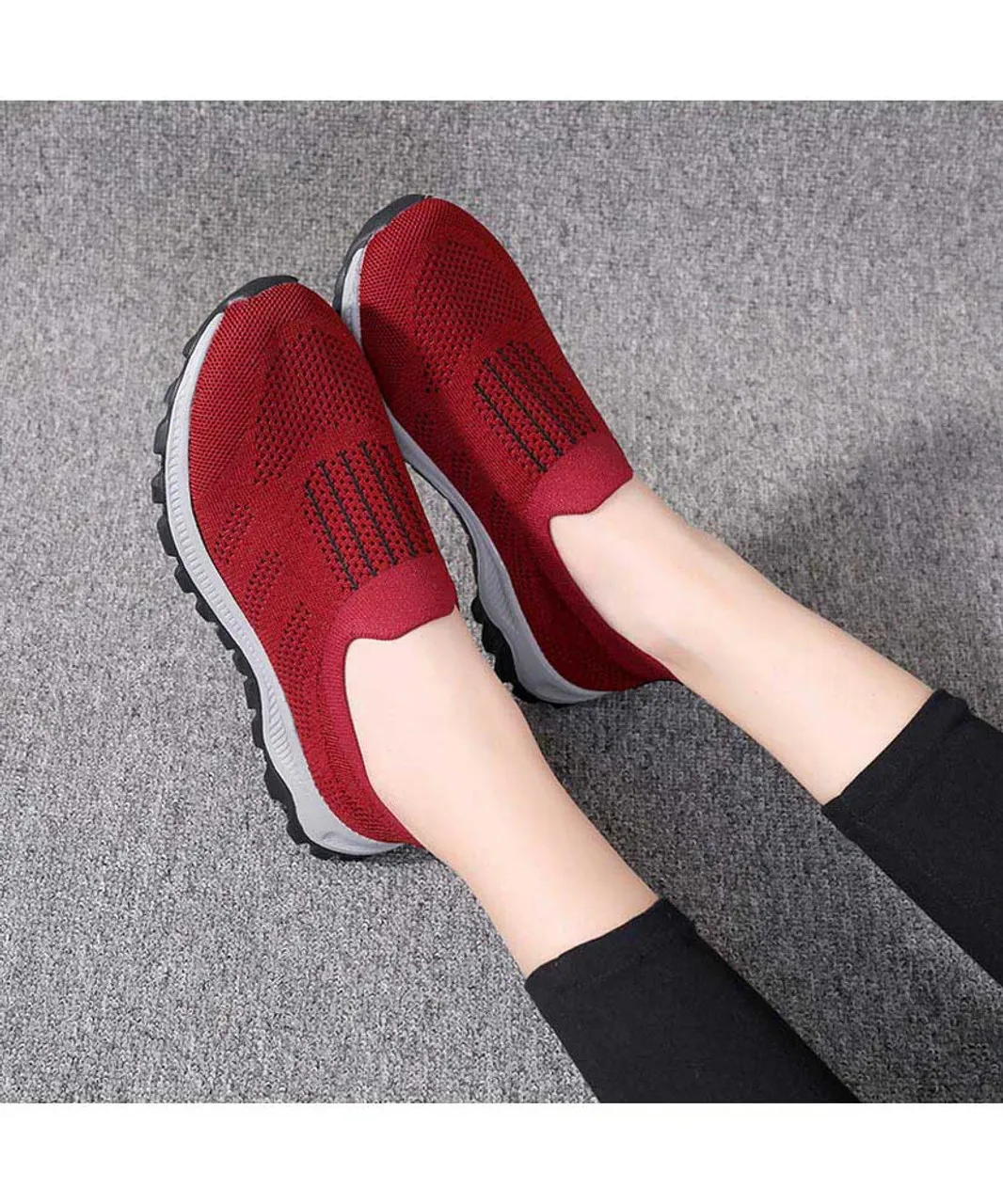 Red stripe texture casual slip on shoe sneaker