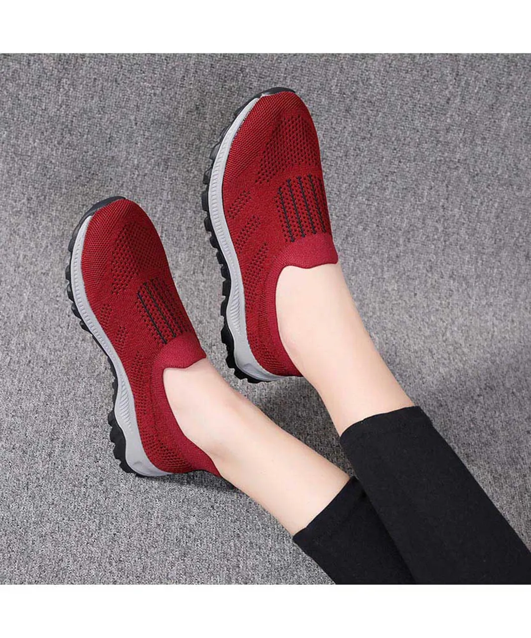 Red stripe texture casual slip on shoe sneaker