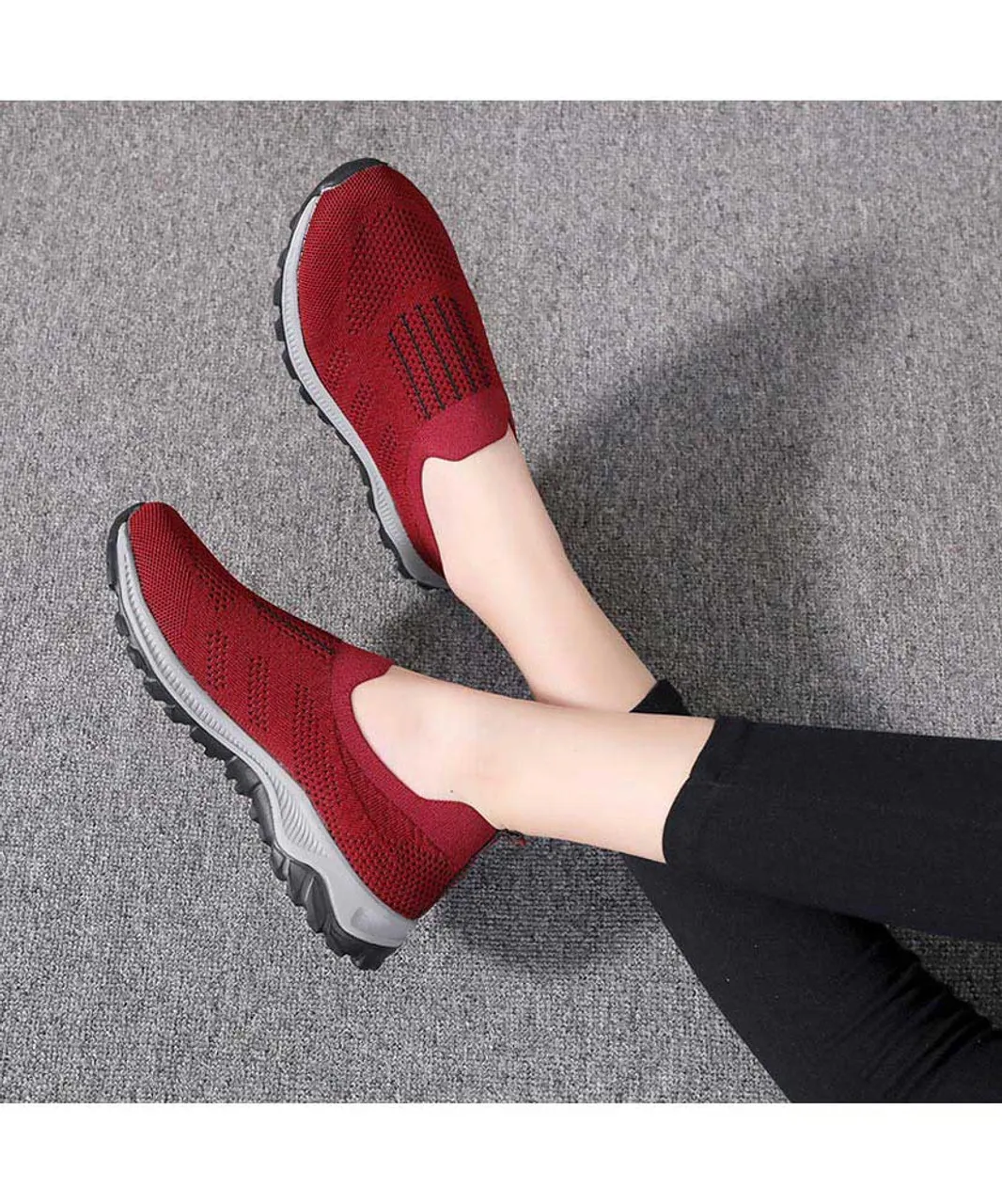 Red stripe texture casual slip on shoe sneaker