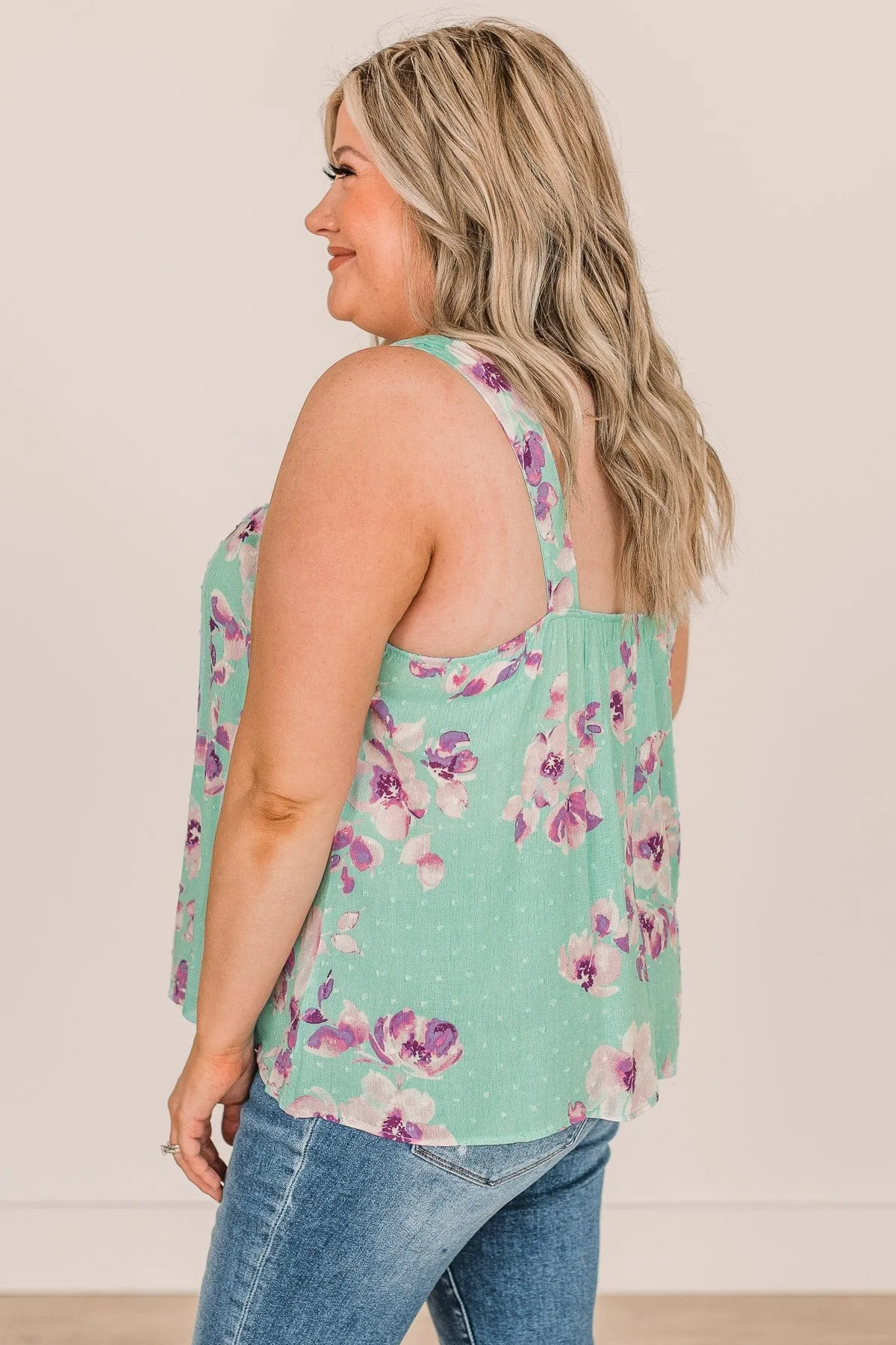 Refreshing Sight Floral Swiss Dot Tank- Mint