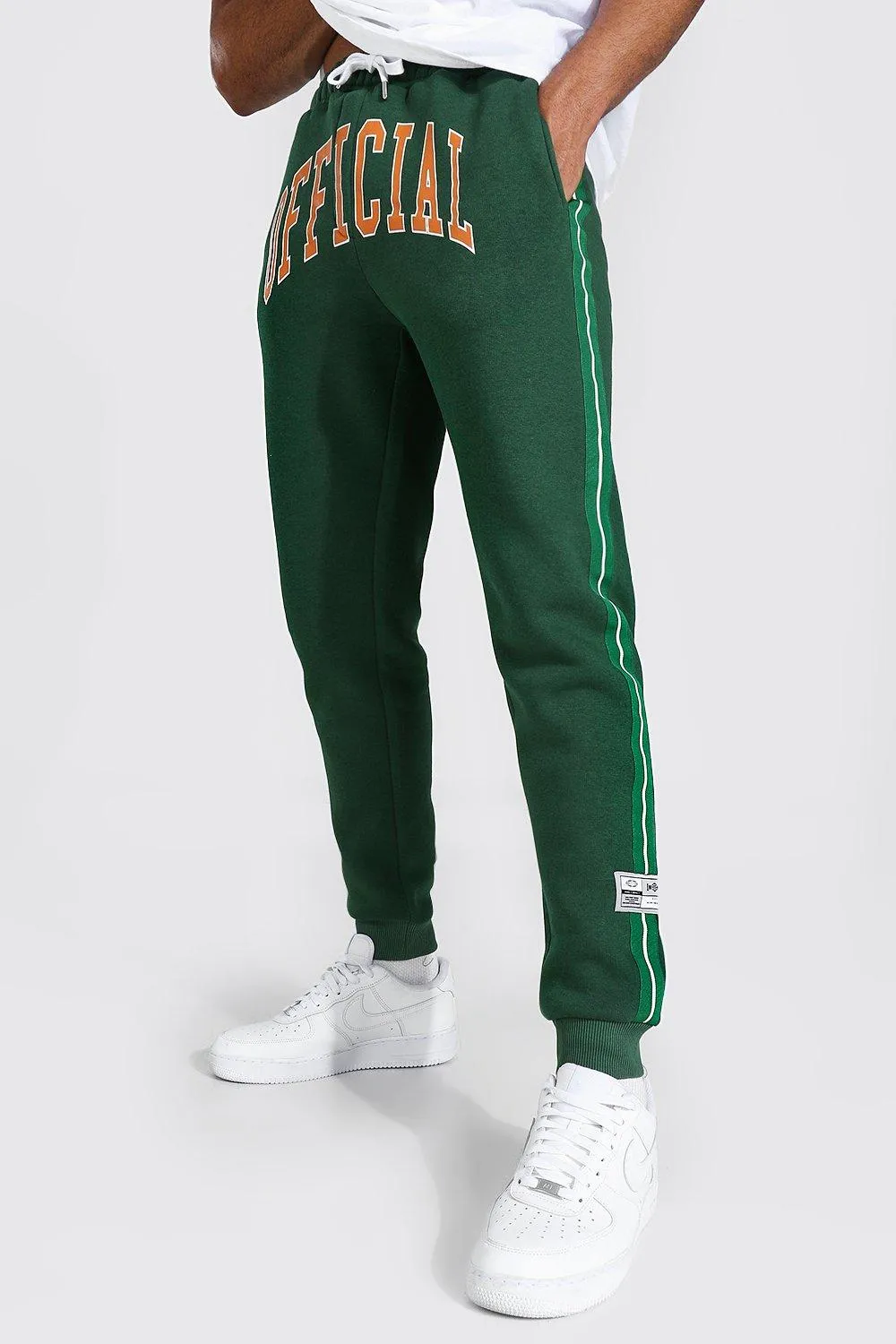 Regular Fit Official Varsity Stripe Jogger | boohooMAN UK