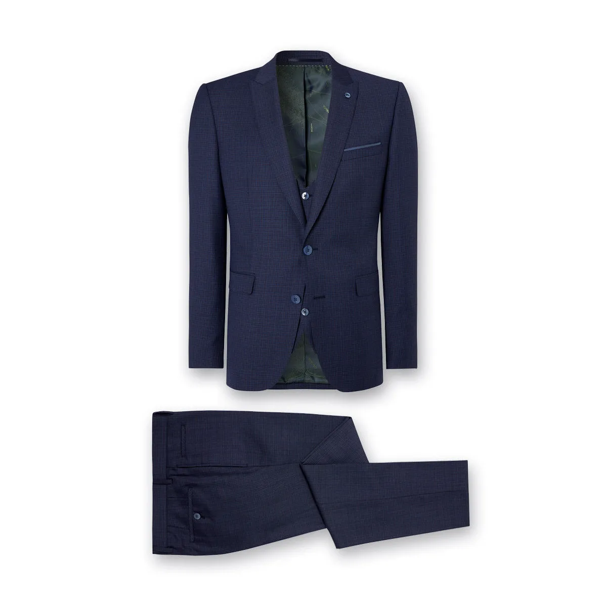 Remus Uomo - 3 Piece Mario Slim Fit Microcheck Suit in Navy