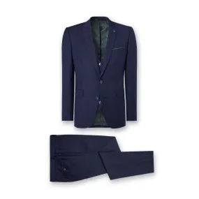 Remus Uomo - 3 Piece Mario Slim Fit Microcheck Suit in Navy