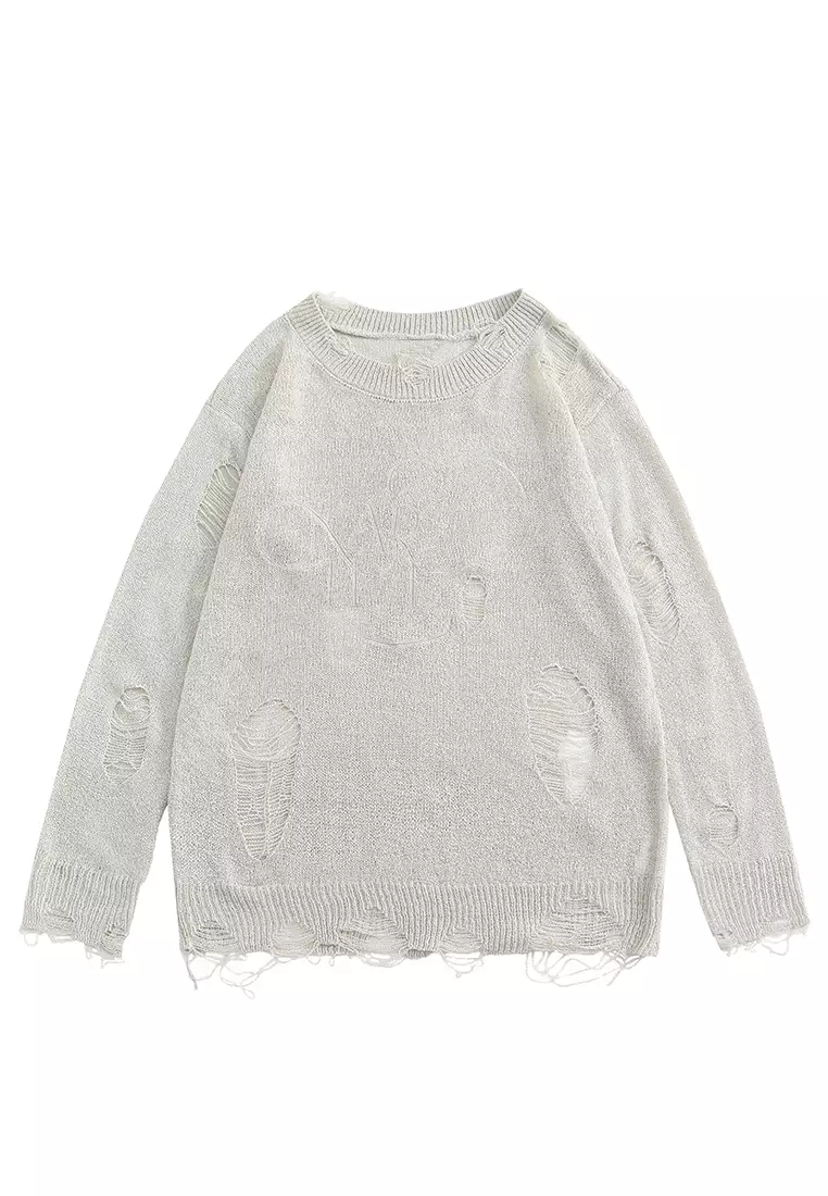 Ripped Embroidery Knit Sweater HH2812