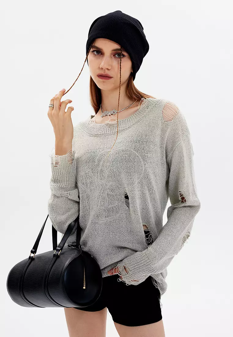 Ripped Embroidery Knit Sweater HH2812