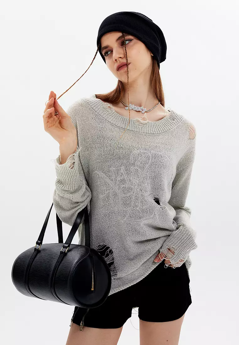 Ripped Embroidery Knit Sweater HH2812