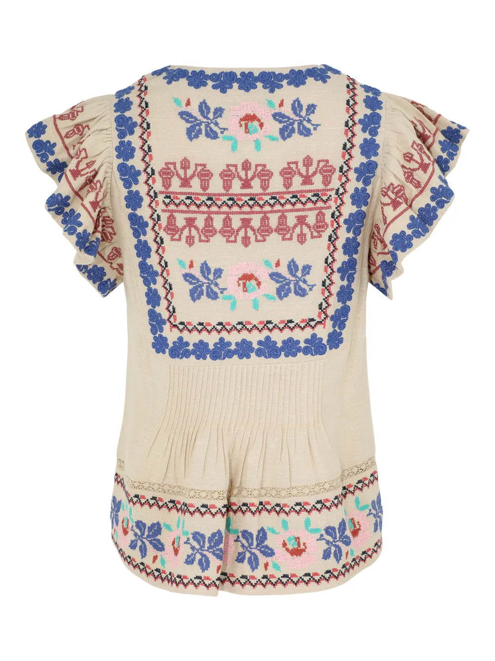 Sea Ramona Embroidery Flutter Sleeve Top