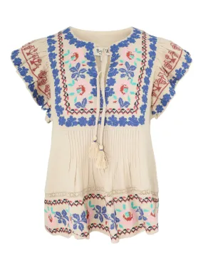 Sea Ramona Embroidery Flutter Sleeve Top