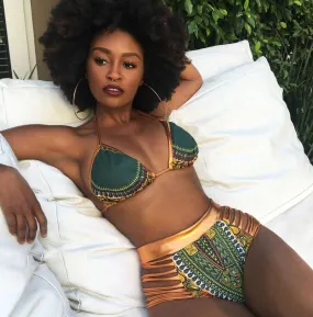 Sexy Gold Geometric African Print Two-Pieces Bikini Set Bath Suits