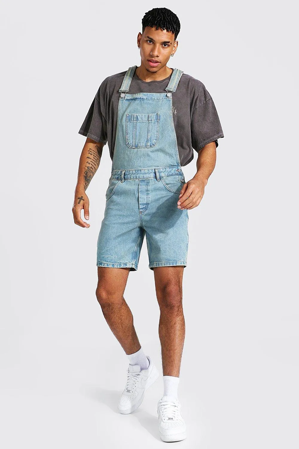 Slim Rigid Short Dungaree | boohooMAN UK