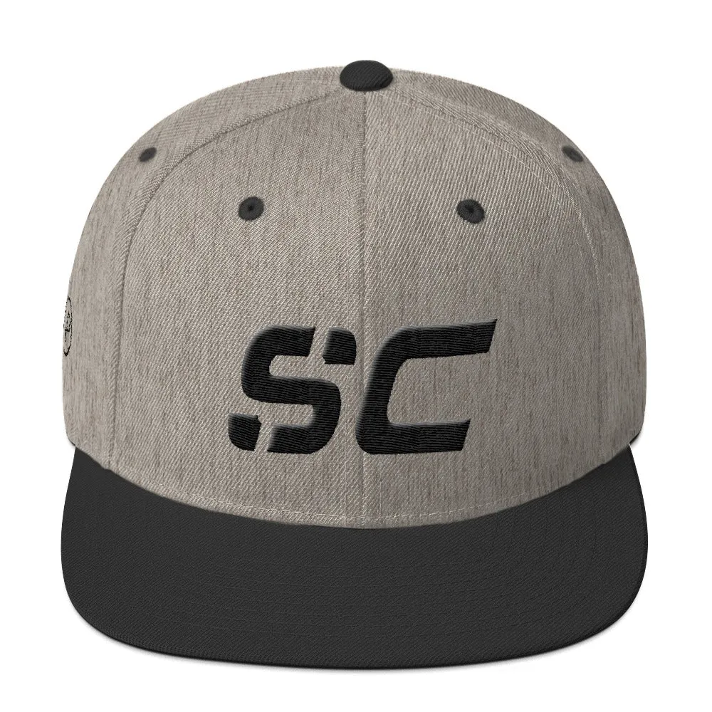 South Carolina - Flat Brim Hat - Black Embroidery - SC - Many Hat Color Options Available