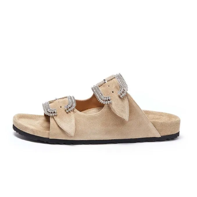 SUEDE SANDALS WITH JEWEL BUCKLES Woman Sand