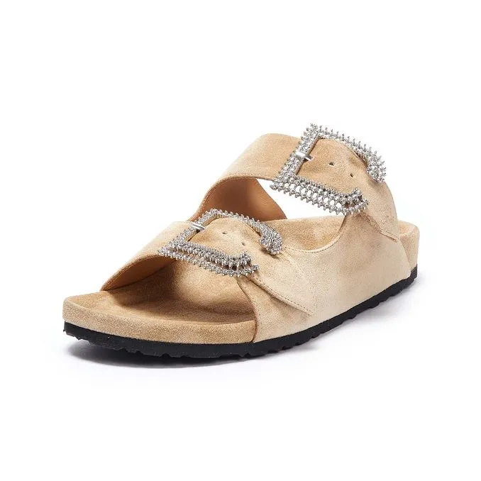 SUEDE SANDALS WITH JEWEL BUCKLES Woman Sand