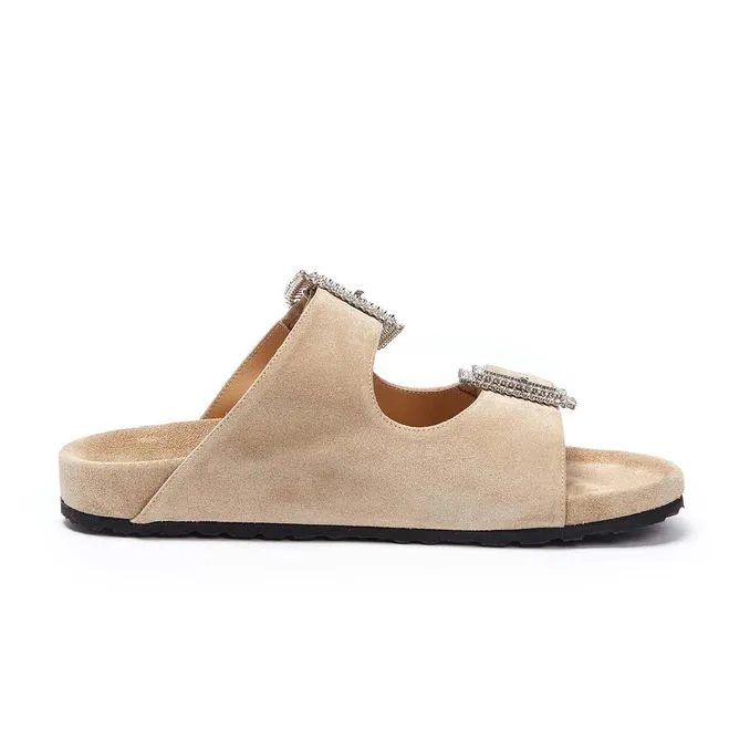 SUEDE SANDALS WITH JEWEL BUCKLES Woman Sand