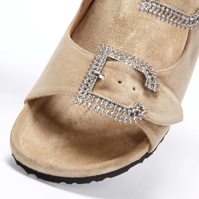 SUEDE SANDALS WITH JEWEL BUCKLES Woman Sand