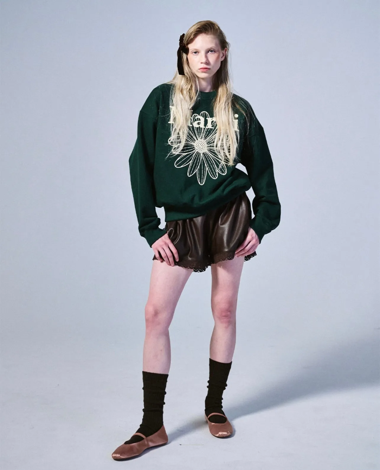 SWEATSHIRT FLOWERMARDI DEEPGREEN CREAM