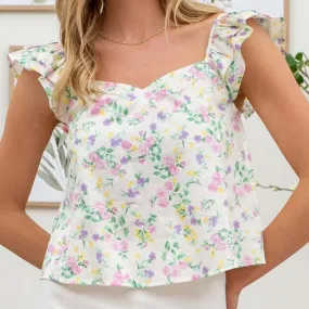 Sweetheart Floral Ruffle Sleeve Top