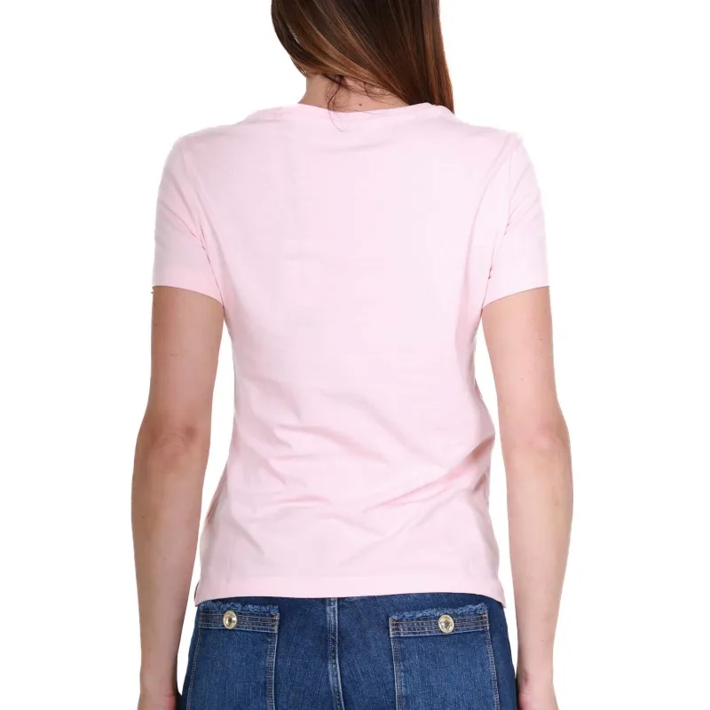 T-SHIRT CON STAMPA LOGO E STRASS, ROSA