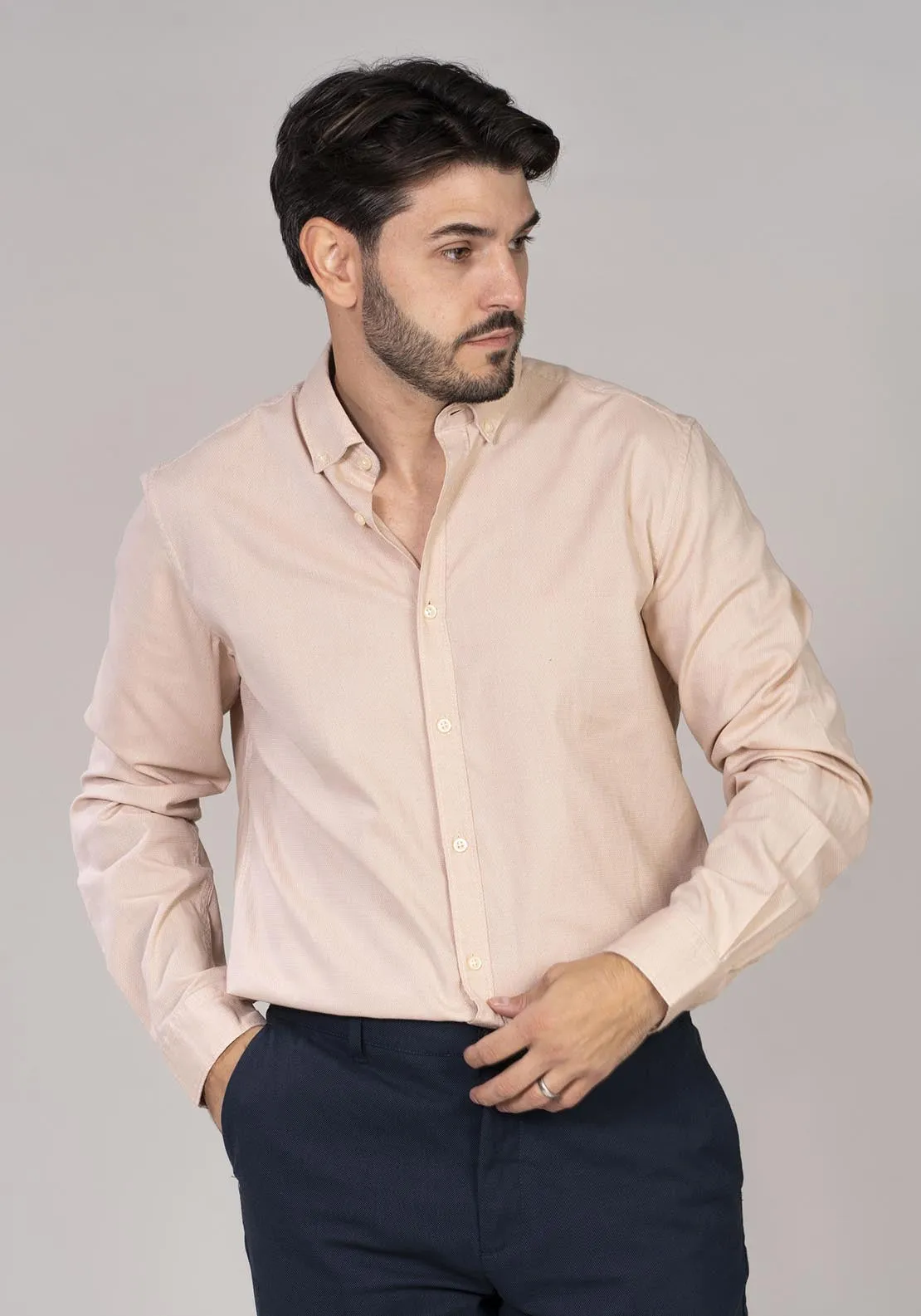 Textured coloured shirt - Camel