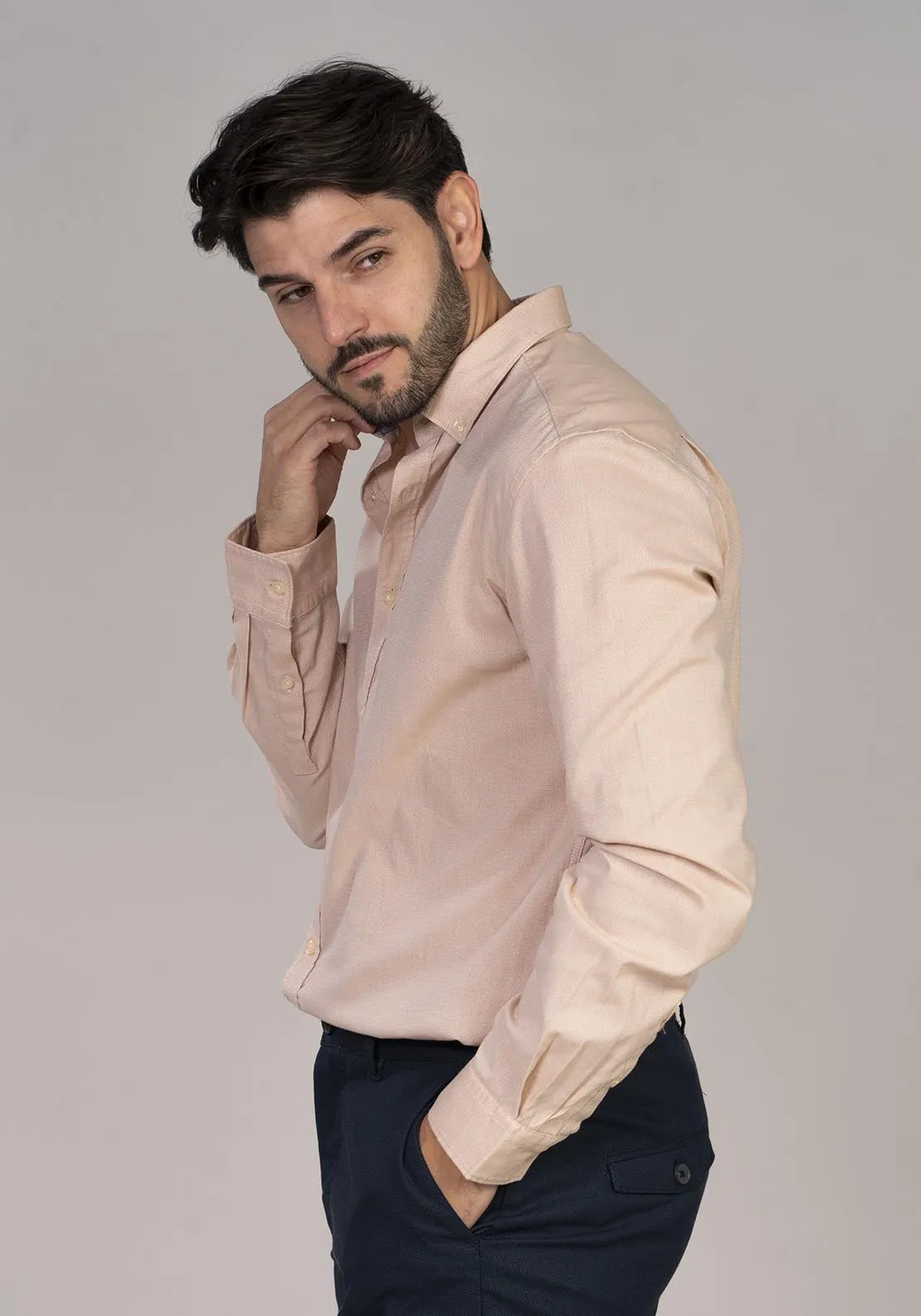 Textured coloured shirt - Camel