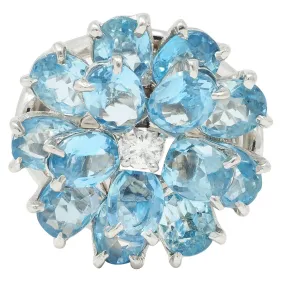 Tiffany & Co. 1960s 5.71 CTW Aquamarine Diamond Platinum Flower Vintage Cocktail Ring