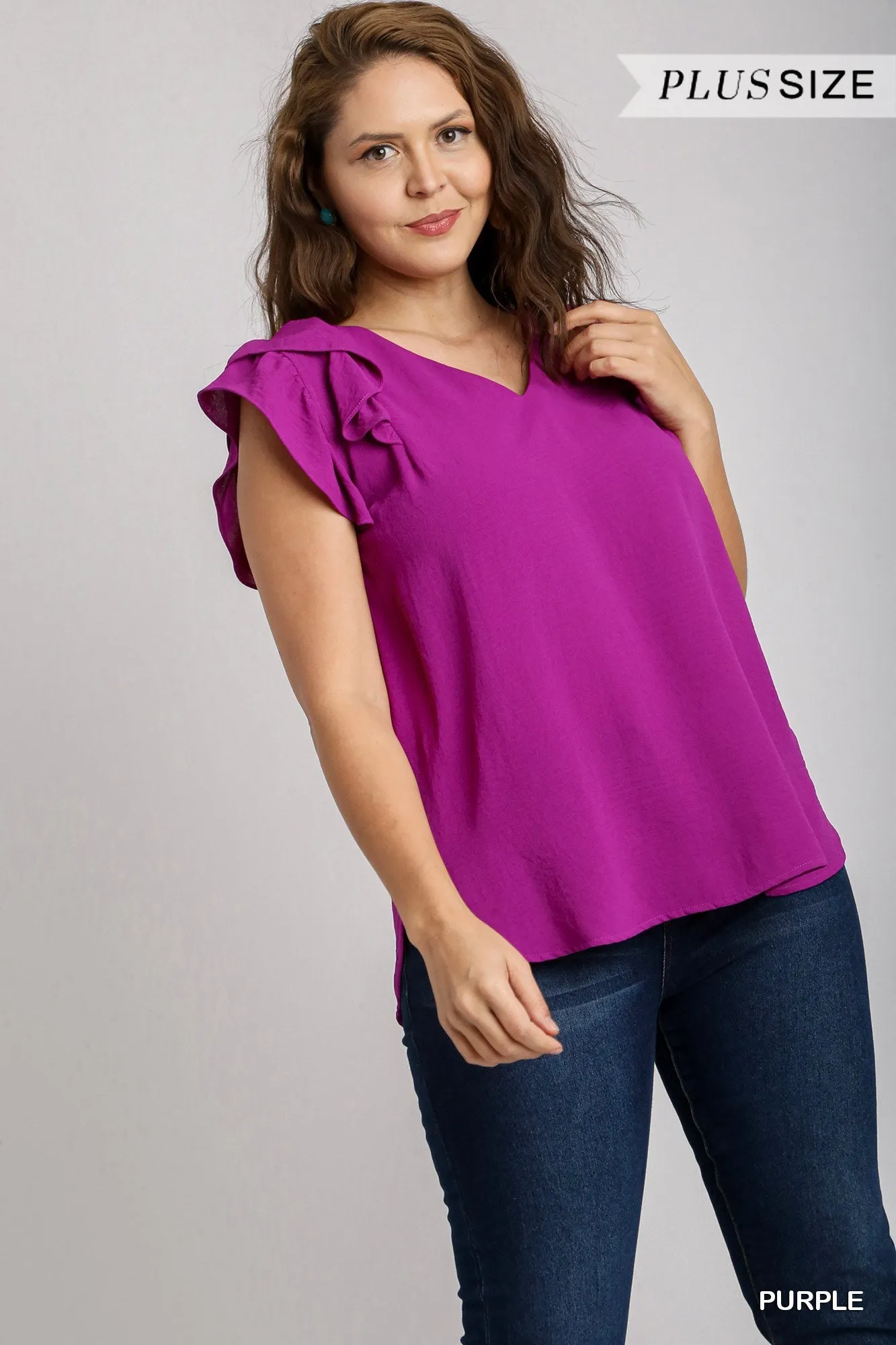 Umgee Flutter Sleeve Top in Purple