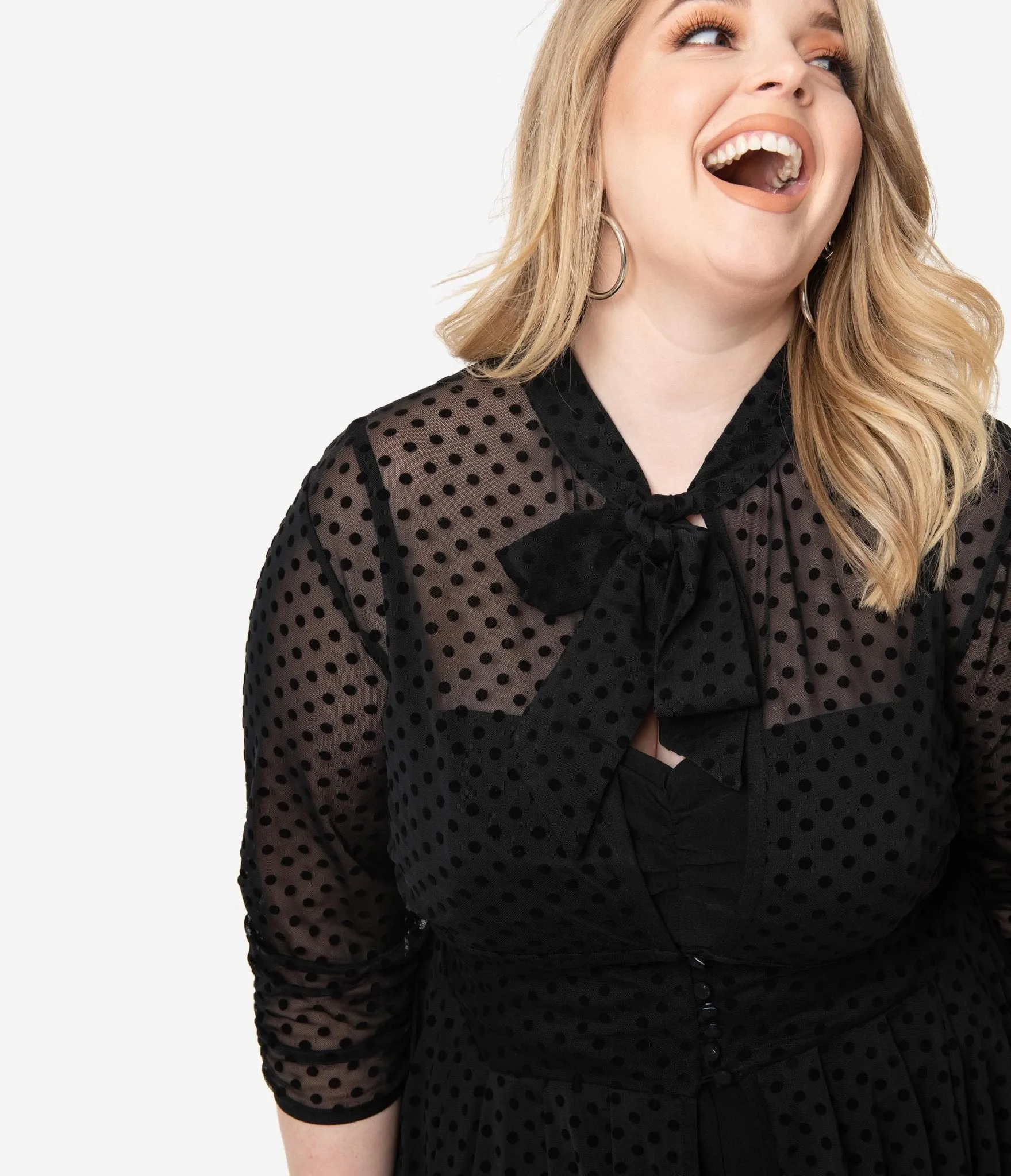 Unique Vintage Plus Size Black Swiss Dot Starlet Duster