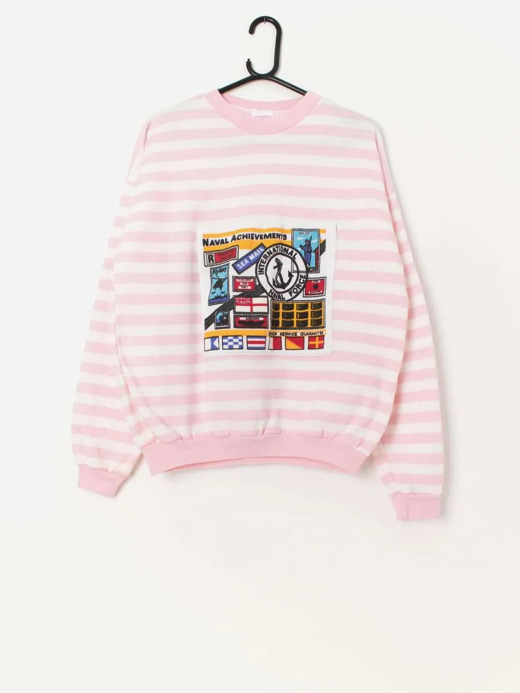 Vintage Naval Achievements pink striped sweatshirt – Large