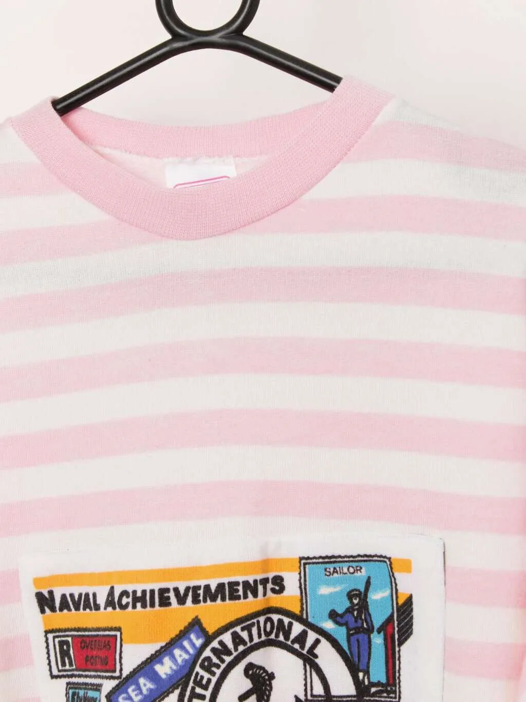 Vintage Naval Achievements pink striped sweatshirt – Large