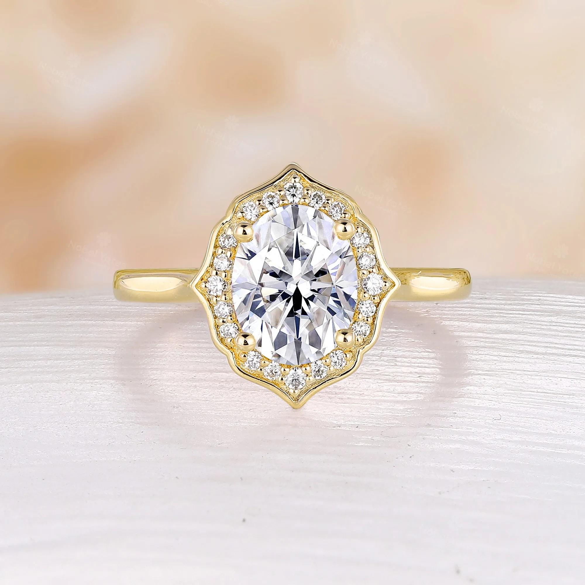 Vintage Oval Shape Moissanite Engagement Ring Rose Gold Halo