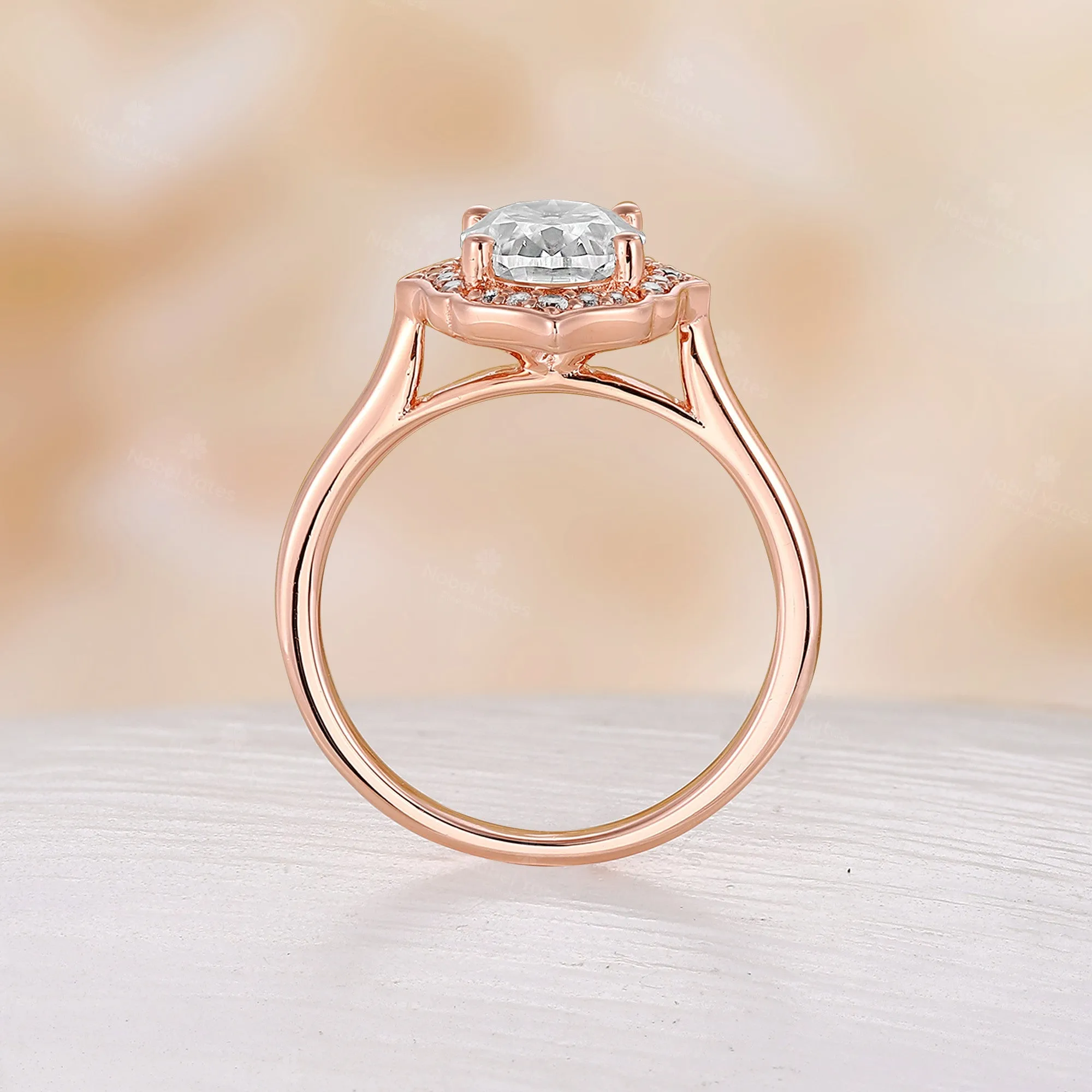 Vintage Oval Shape Moissanite Engagement Ring Rose Gold Halo