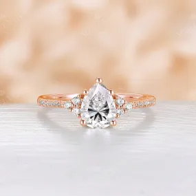 Vintage Pear Moissanite Rose Gold Pave & Cluster Engagement Ring