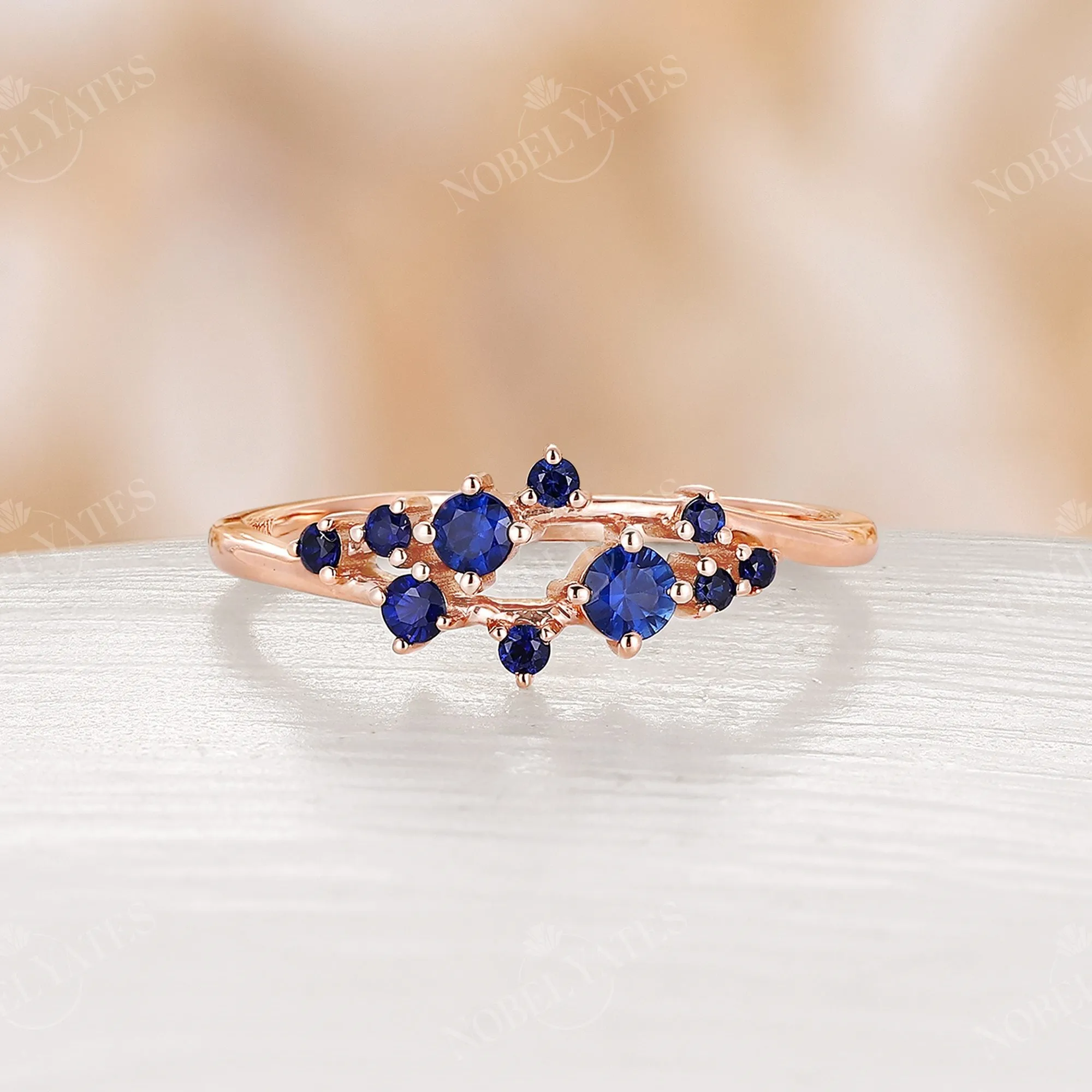 Vintage Round Cut Natural Sapphire Cluster Engagement Ring Rose Gold