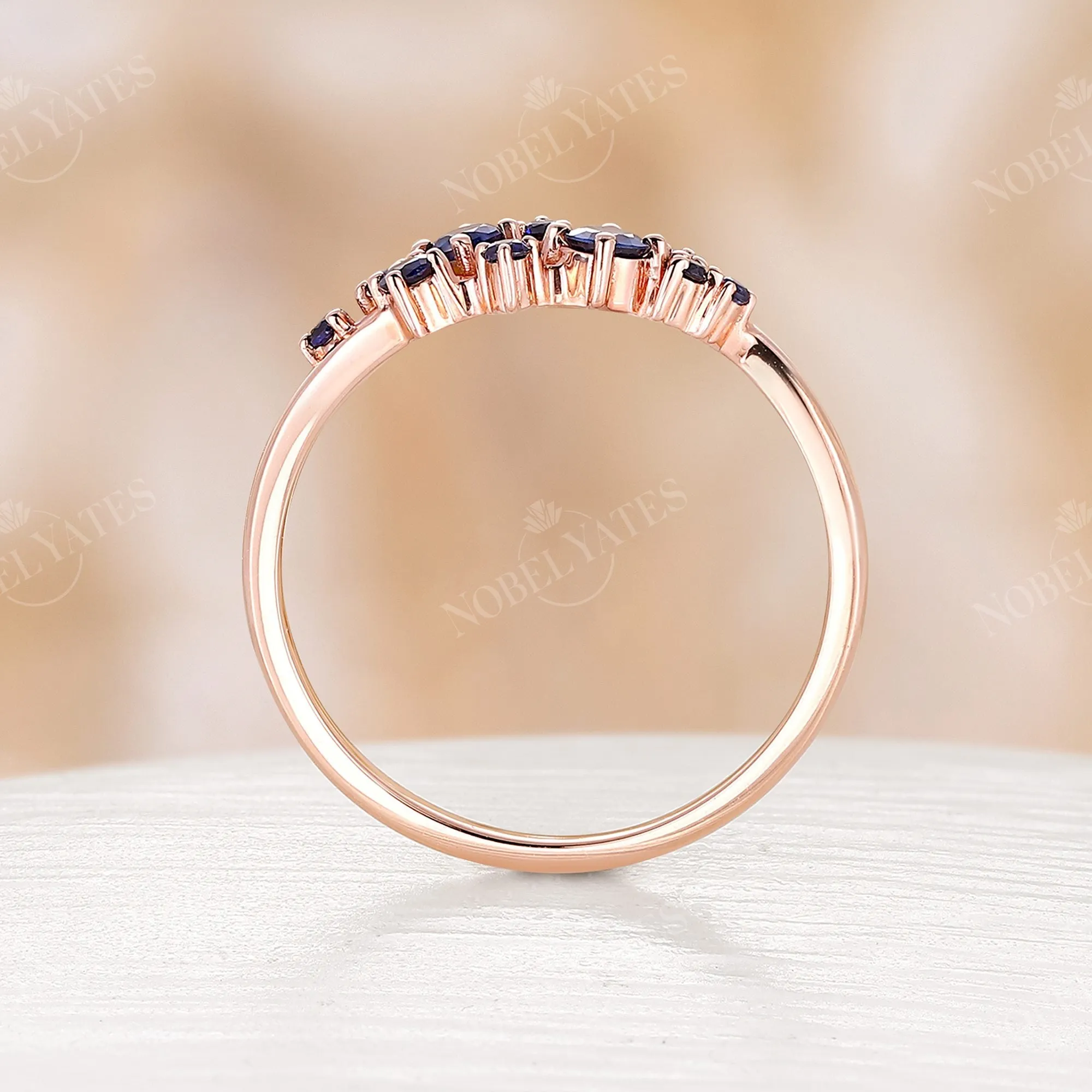 Vintage Round Cut Natural Sapphire Cluster Engagement Ring Rose Gold